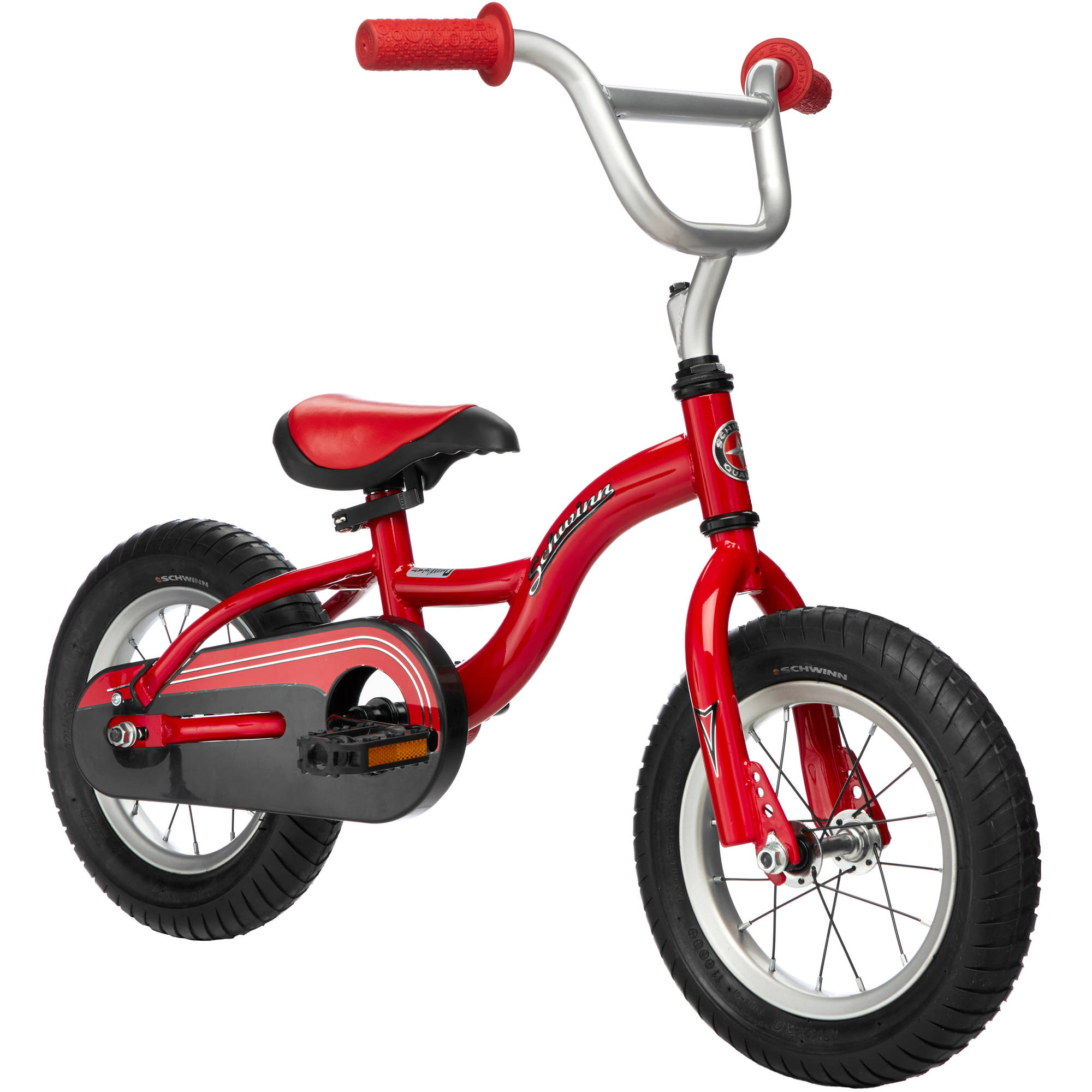 Kid red and black stand alone bicycle on a white background