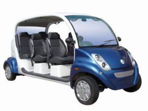Six seaters blue electric car